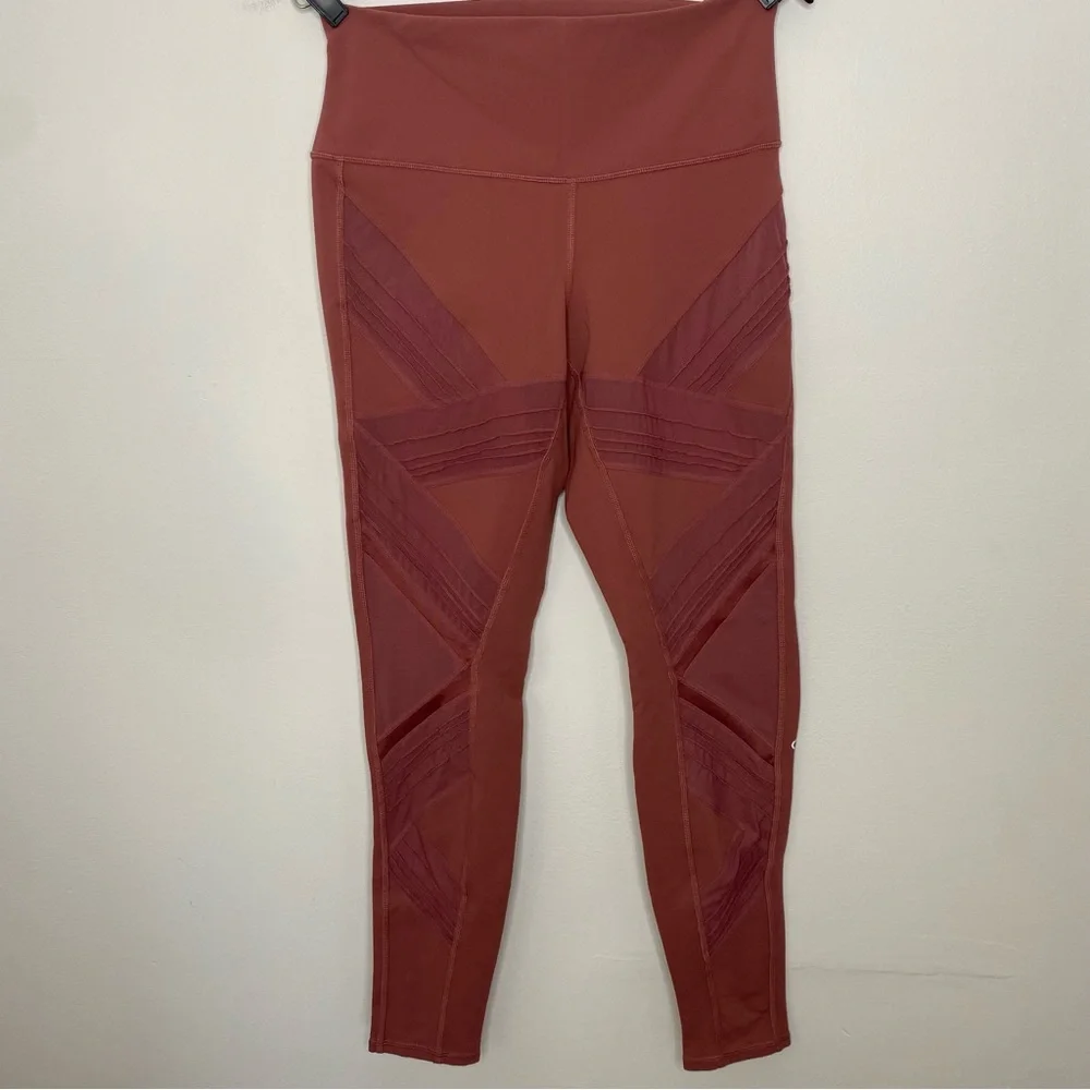 ALO Yoga Leggings Womens L High Waist Interlace Mesh Rosewood Athletic Pants - Picture 4 of 9
